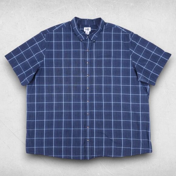 HB Other - HB Button Up Shirt Men 4XLT Blue Plaid Short Sleeve Casual Grunge Contemporary